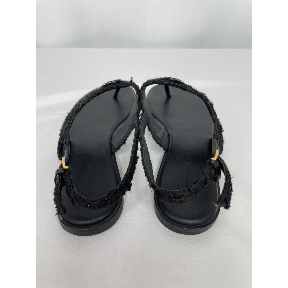 Tory Burch Miller Tweed Slingback Sandals Womens 9.5 Black Excellent Thong Flat - Picture 5 of 8